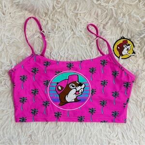 NWT Buc-ee’s Women’s Pink Palm Tree Bikini Top - Small (fits Med)